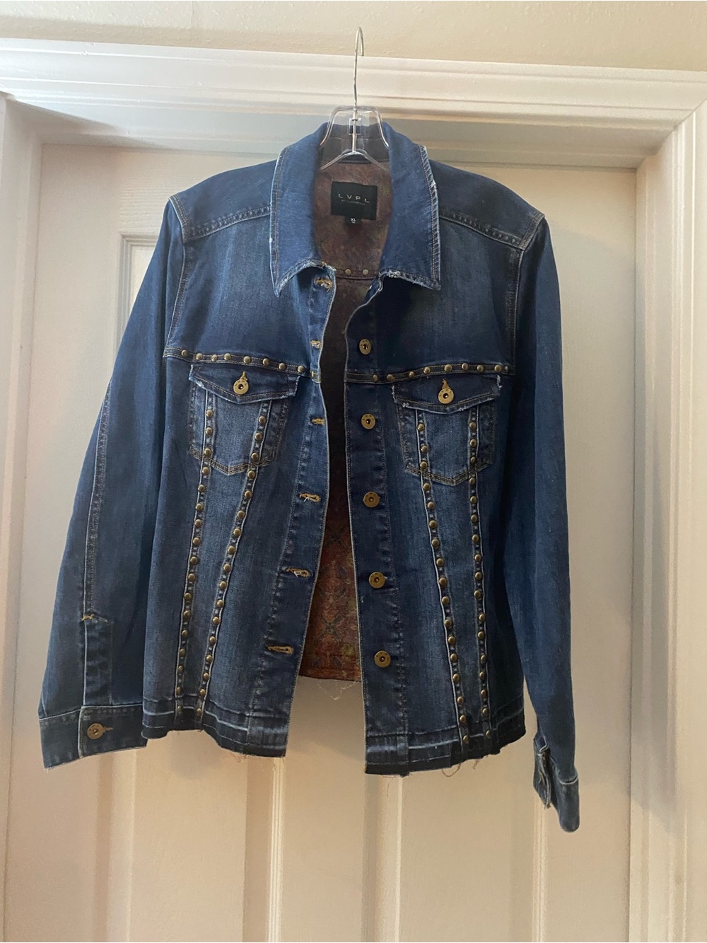 LVPL by Liverpool. Dark Blue Studded Denim Jacket - Women's. Size XL-16. Lined